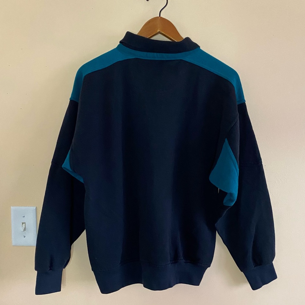 Vintage Brooks Tradition Rugby Collar Sweatshirt Navy Teal Embroidered Logo Med - Picture 3 of 15